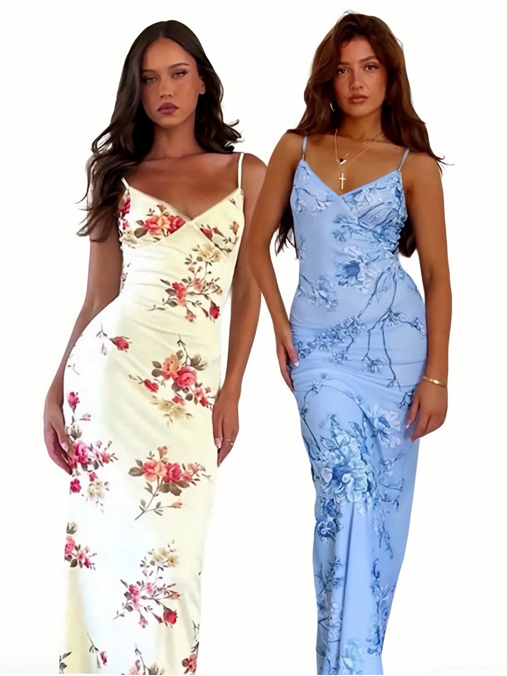 NWT Bundle of 2 Floral Stretchy Slip Maxi Dress Blue Cream Small Cottagecore